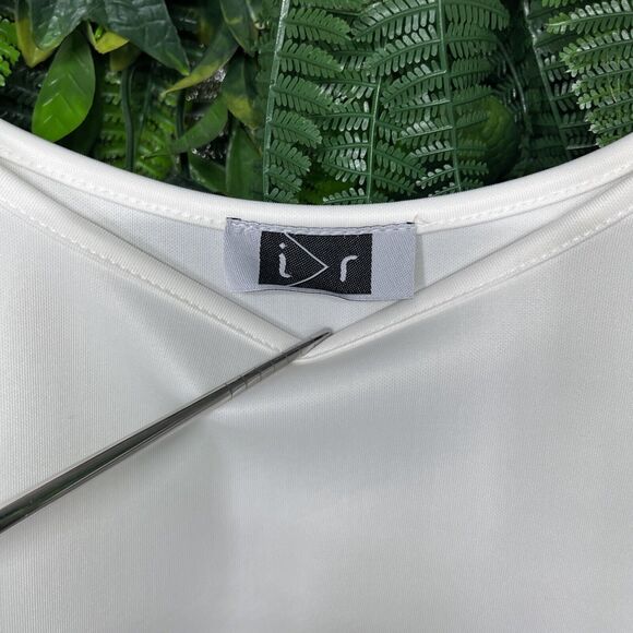 TOPS Women 3XL Cream Blouse Peplum Round Neckline Hi Low‎ Hem IR 1786 - Picture 4 of 6